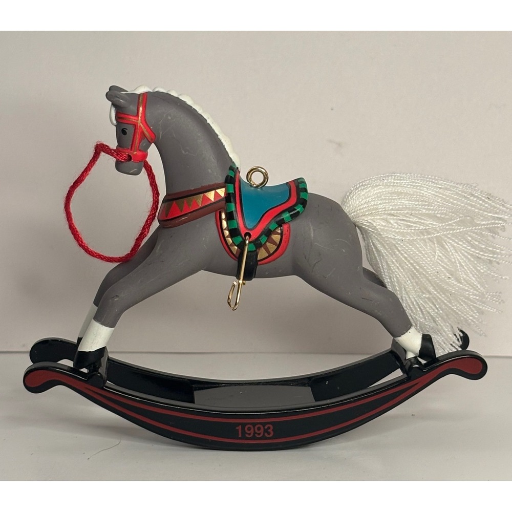 Vintage 1993 Hallmark Keepsake Ornament Rocking Horse Grey 13th Series